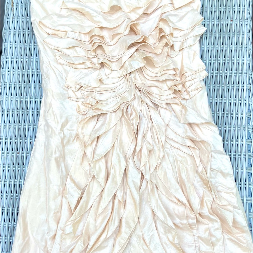 Resort Wear Short Strapless Silk Ruffled Dress Size L